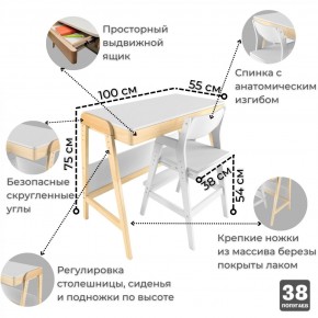 Комплект растущий стол  стул 38 попугаев «Вуди» (Белый, Береза) в Ноябрьске - noyabrsk.mebel-74.com | фото