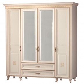 Шкаф для одежды 4-дверный с зеркалом №493 Марлен кремовый белый в Ноябрьске - noyabrsk.mebel-74.com | фото